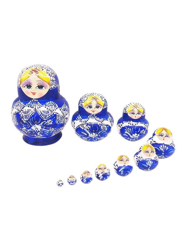general Ten-layer big-bellied blue and white porcelain Russian set of dolls, wooden toys, craft gifts, wishing dolls, home furnishings - Image 1