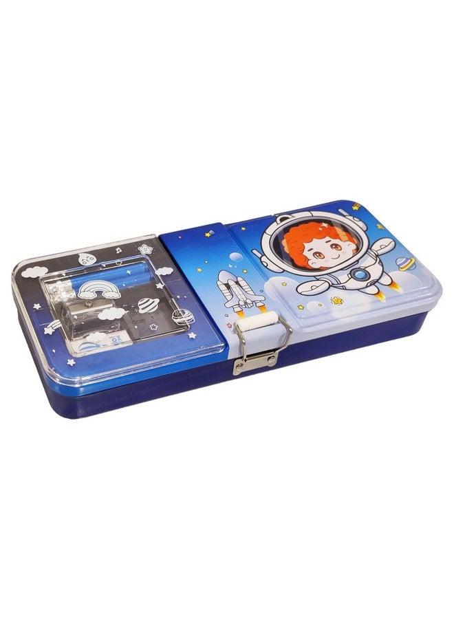 FunBlast Cartoon Pencil Case for Girls - Metal Pencil Box with Pencil, Eraser, Sharpener - Double Layer Pencil Case Stationary Organizer for Kids, Birthday Return Gift for Kids (Blue) - Image 1