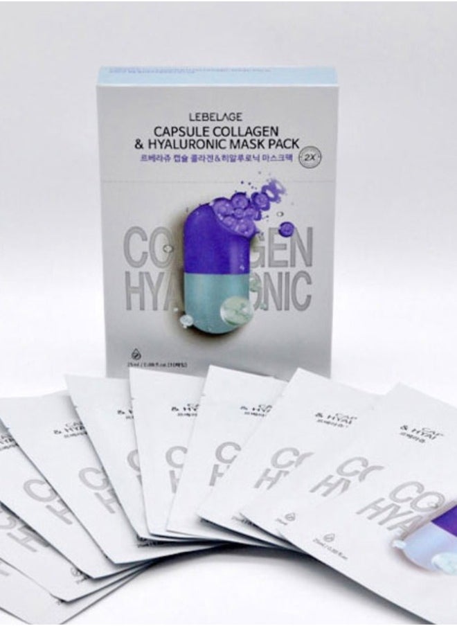 Lebelage CAPSULE COLLAGEN & HYALURONIC 2X MASK PACK (PACK OF 10 INDIVIDUALLY WRAPPED MASKS) | KOREAN MADE SKIN CARE  - Image 1