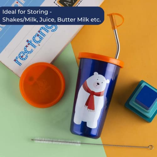 PDDFALCON Stainless Steel Cartoon Print Glass/Tumbler With Steel Straw,Cleaning Brush & Food Grade Cap for Straw, 100% Leak Proof, BIS Certified, Jindal Seal & Made In India- 450ml (Dark Blue) - Image 5