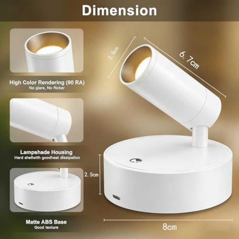 Spotlight Indoor, Wireless Operated with Remote, Uplight Indoor Down Light for Picture on Wall, Plant Spotlight Dimmable Timer, Mini Ceiling Lights Painting for Trees Plant, Type C Charging - Image 3