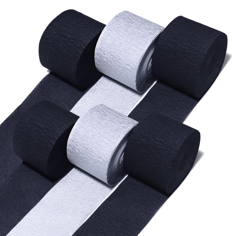 Captain Decor 6 Crepe Paper Streamers Rolls 492ft Pack of Silver and Black Streamers for Party Decorations Birthday Streamers Party Streamers 18 inch x 82 ftRoll - Image 3