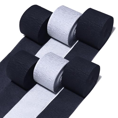 Captain Decor 6 Crepe Paper Streamers Rolls 492ft Pack of Silver and Black Streamers for Party Decorations Birthday Streamers Party Streamers 18 inch x 82 ftRoll - Image 1