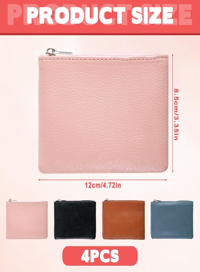 Larrel 4PCS Portable PU Leather Coin Purse, Mini Wallet with Zipper, Small Coin Pouch for Women and Men, Mini Coin-Pocket Pouch for Cash, Keys, Lipstick, Credit Card and ID Card (Black, Blue, Pink, Brown) - Image 2
