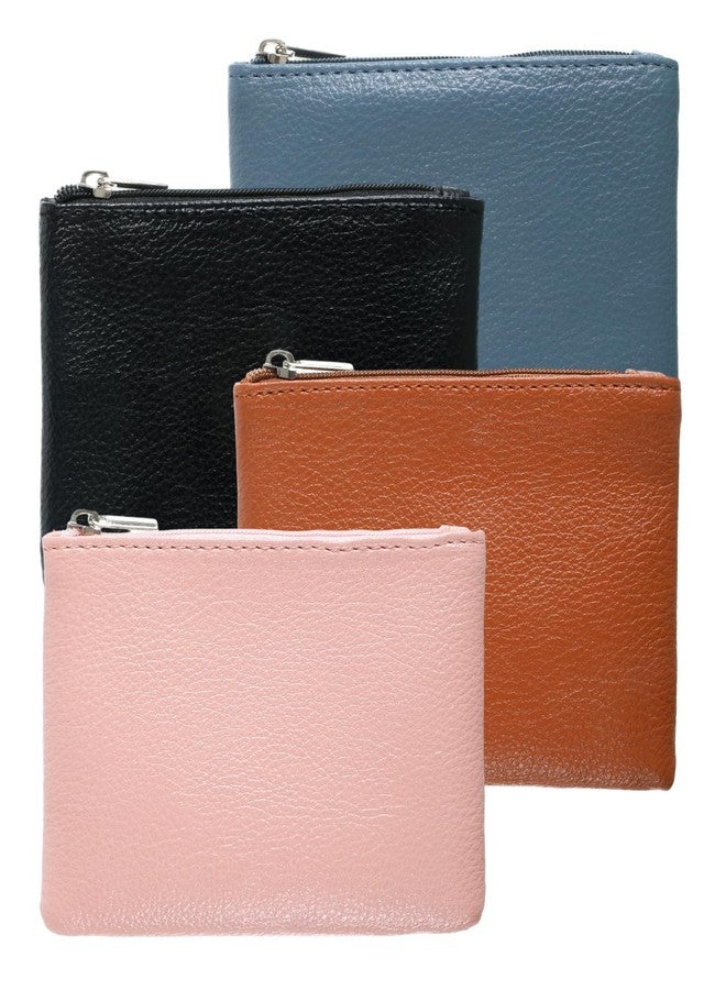 Larrel 4PCS Portable PU Leather Coin Purse, Mini Wallet with Zipper, Small Coin Pouch for Women and Men, Mini Coin-Pocket Pouch for Cash, Keys, Lipstick, Credit Card and ID Card (Black, Blue, Pink, Brown) - Image 1