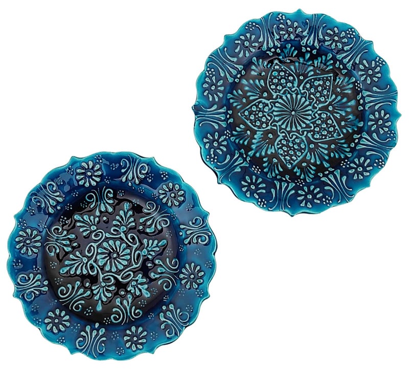 Ayennur Turkish Decorative Plate Set of 2-7.08''(18 cm) Handmade Ceramic Ornament for Home Hanging Wall Decor - Image 1