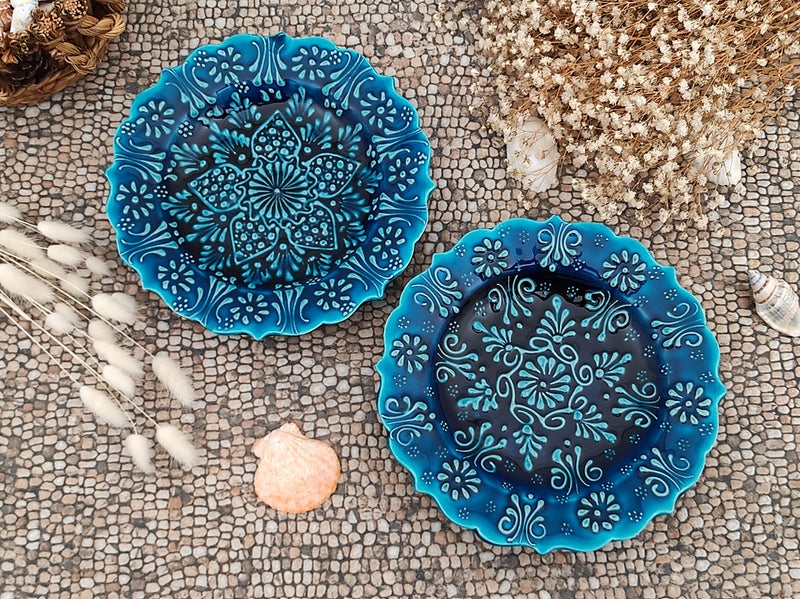 Ayennur Turkish Decorative Plate Set of 2-7.08''(18 cm) Handmade Ceramic Ornament for Home Hanging Wall Decor - Image 2