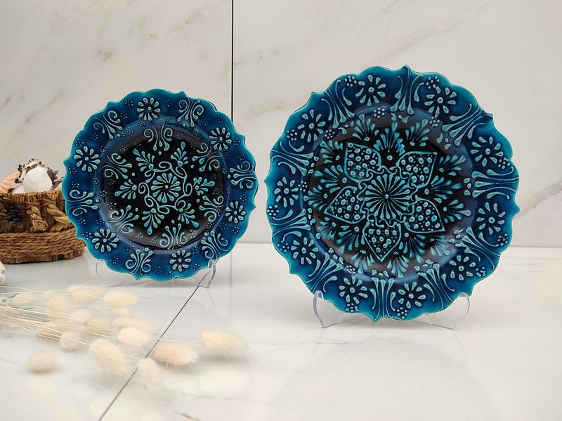 Ayennur Turkish Decorative Plate Set of 2-7.08''(18 cm) Handmade Ceramic Ornament for Home Hanging Wall Decor - Image 4