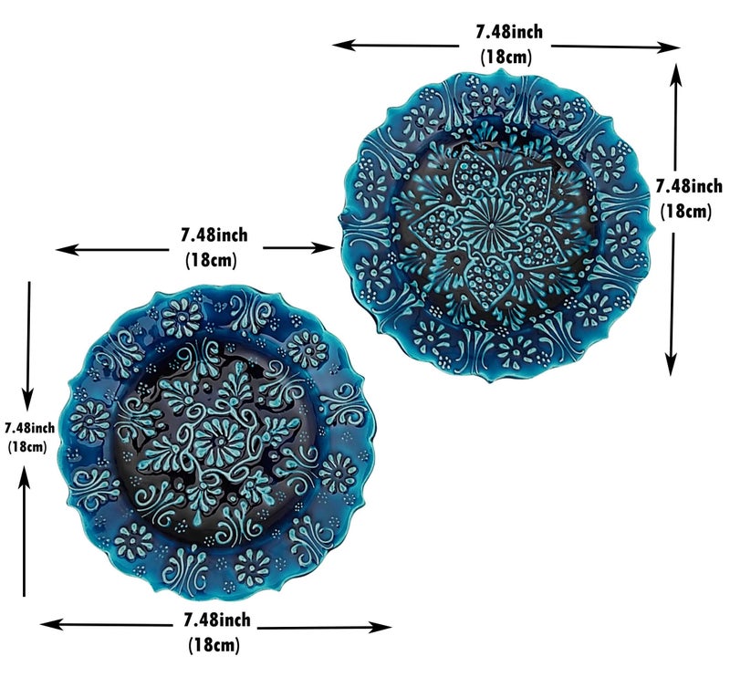 Ayennur Turkish Decorative Plate Set of 2-7.08''(18 cm) Handmade Ceramic Ornament for Home Hanging Wall Decor - Image 3
