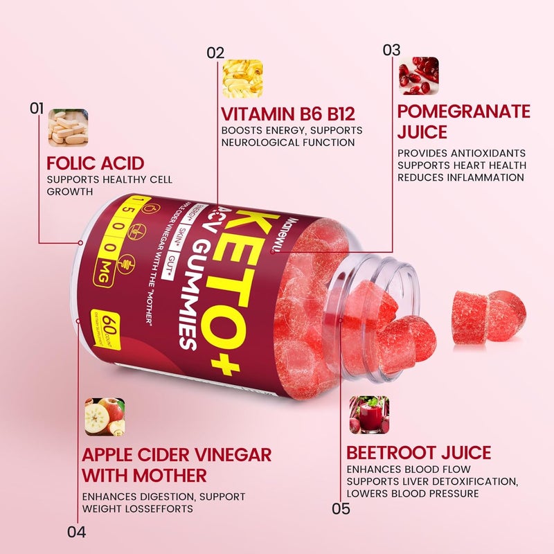 Manewu Keto ACV Gummies  Rapid Keto ACV Diet Supplement ACV Keto Gummies for Women Men  1500mg Organic Gluten Free Apple Cider Vinegar with Mother  Support Gut Digestion - Image 4