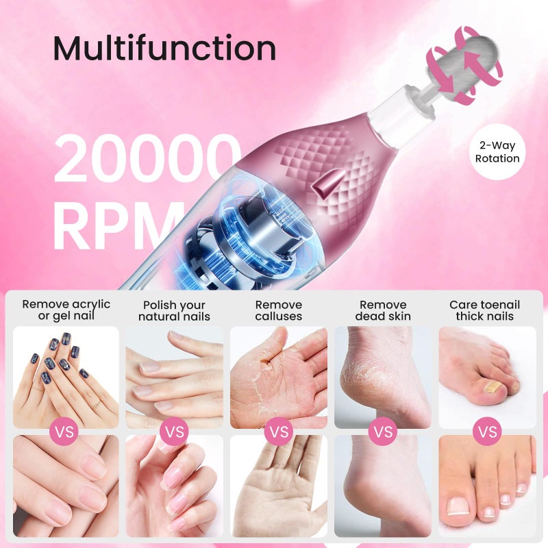 ISTON 36-Piece Professional Manicure Pedicure Kit-Cordless Electric Nail File Kit,20000RPM, 11Pcs Bits,4 Speed,Rechargeable Pedicure Tool for Feet,Hand Foot Care Nail Drill Tool for Nail Grind Trim Polish - Image 5