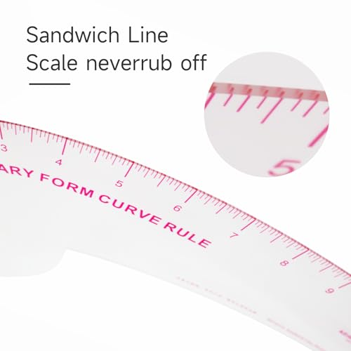 KEARING 12Inch Clear Vary Form Curve Ruler for Sewing, Sandwich Line Scale, French Curve Ruler for Pattern Making, Hip Curve Ruler for Measuring Fashion Design - Image 4