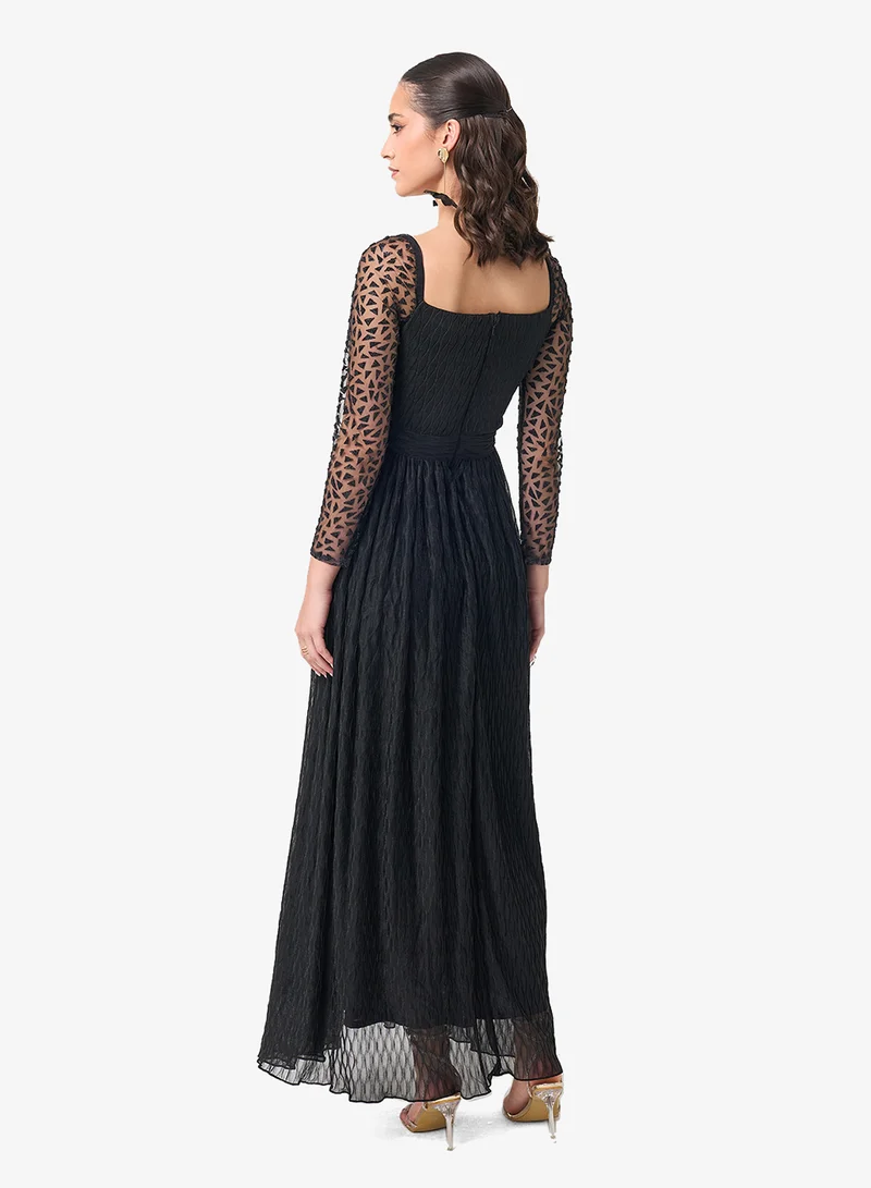 Threadz by Ajooni Sweetheart Neck Lace Detail Maxi Dress
