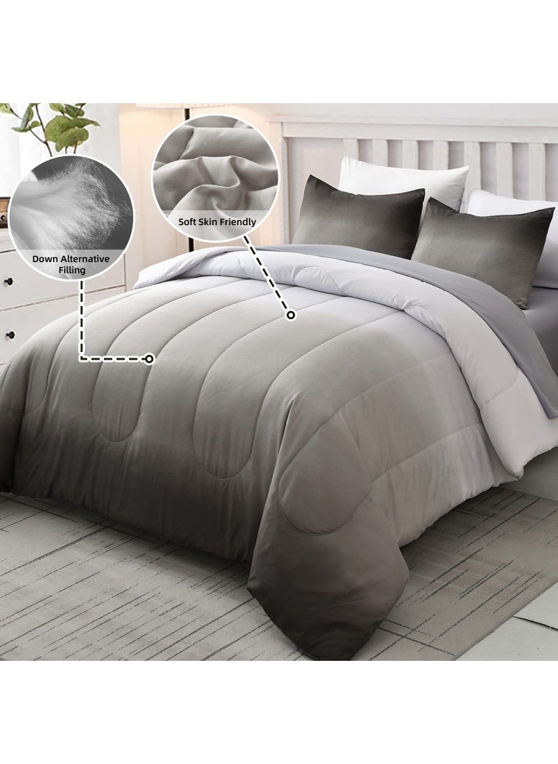 Anibedding 7 Pieces Grey Comforter Set King Size Gradient Black Gray White Bed in a Bag for King Bed - All Season Lightweight Microfiber Bedding Sets with Comforter for Women Men Teens (103"" x90"")  - Image 4