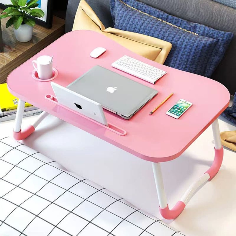 Kylinbigda Laptop Desk Foldable Bed Table, Portable Lap Desk Laptop Bed Tray Table with Storage Drawer and Cup Holder, Lap TraysTables Notebook Stand Reading Desks Breakfast Tray for Beds Couch Sofa Floor â€“ Pink - Image 4