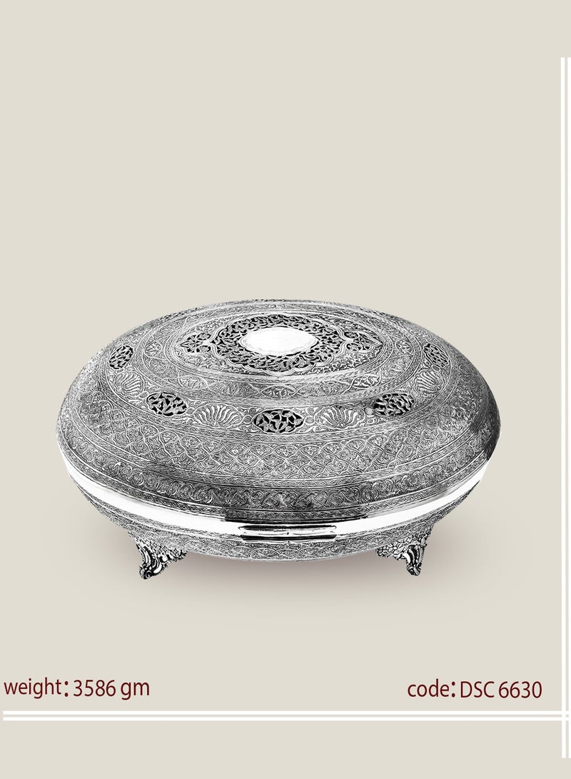 أوديسي علبة حلوى بيضاوية كبيرة الحجم من فضة خالصة (DSC6630) - Image 1