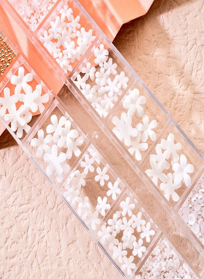 Vezocim White Floral Nail Art Decorations, Five Petals Flowers Nail Glitter Sequins, Flower Pearl Beads Resin Nail Rhinestone Design for Women Girls Manicure Supplies, Blossom Rivet for Nail Stickers Decals - Image 4
