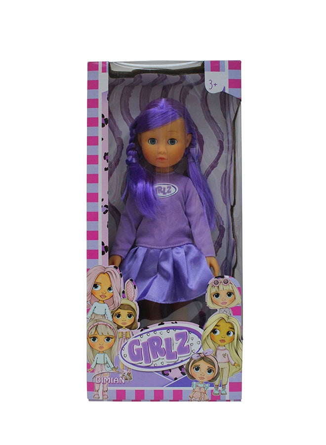 Bambolina Girlz Fashion Doll 35 Cm, Purple Clothes, Straight Purple Hair, Suitable Gift For Children And Girls, For Ages 3+ Years Old