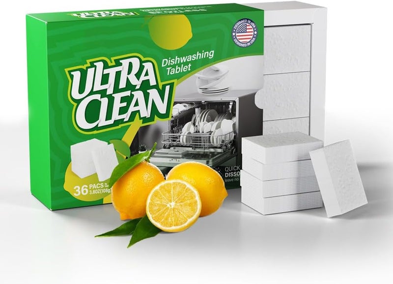 Global simple assemble options YOOJ® 36 Pack Dishwasher Cleaner Tablets, 100% Plastic-Free Pure Natural Plant-Based Solid Dishwasher Detergent Tablet, Removes Oil and Stains, Enhances Luster of Tableware (Lemon Scent) Cost saving user oriented build - Image 1