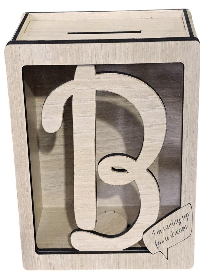 LACUM® Letter Piggy Bank – Custom Wooden Money Bank for Kids & Adults – Sunmica Coated Engineering Wood with Transparent Acrylic Front – Unique Gifts (Letter B) - Image 1