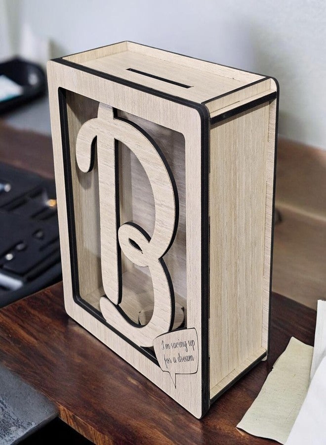 LACUM® Letter Piggy Bank – Custom Wooden Money Bank for Kids & Adults – Sunmica Coated Engineering Wood with Transparent Acrylic Front – Unique Gifts (Letter B) - Image 4