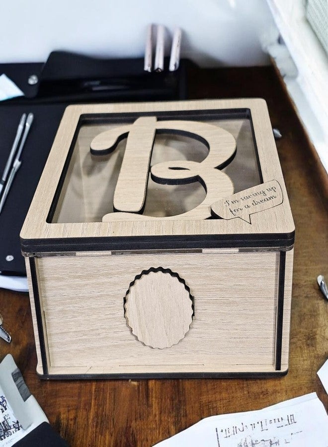 LACUM® Letter Piggy Bank – Custom Wooden Money Bank for Kids & Adults – Sunmica Coated Engineering Wood with Transparent Acrylic Front – Unique Gifts (Letter B) - Image 2