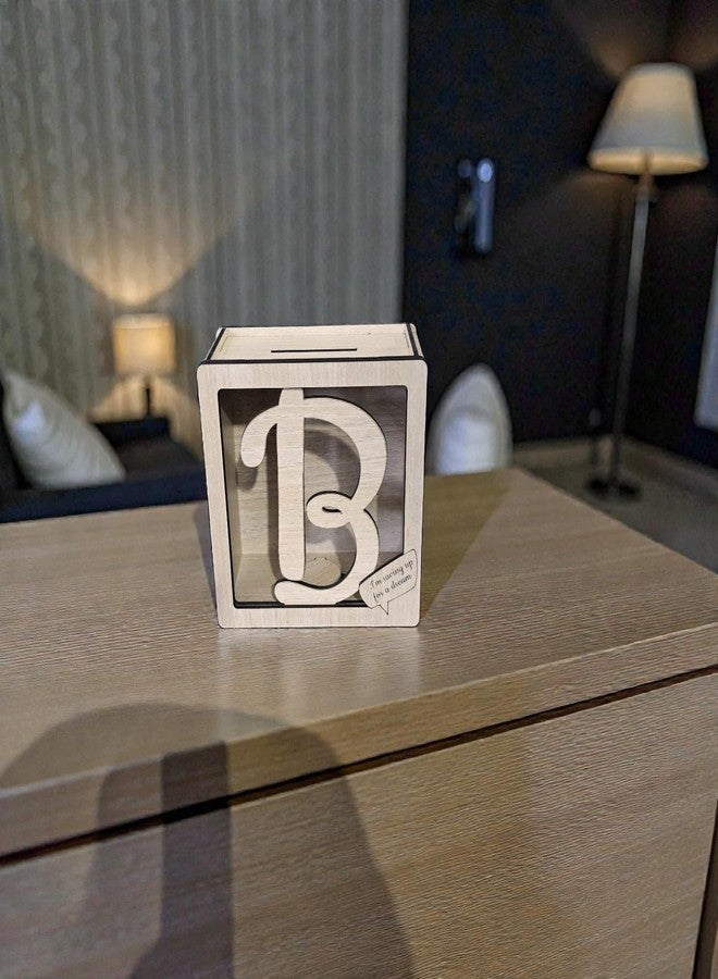 LACUM® Letter Piggy Bank – Custom Wooden Money Bank for Kids & Adults – Sunmica Coated Engineering Wood with Transparent Acrylic Front – Unique Gifts (Letter B) - Image 5