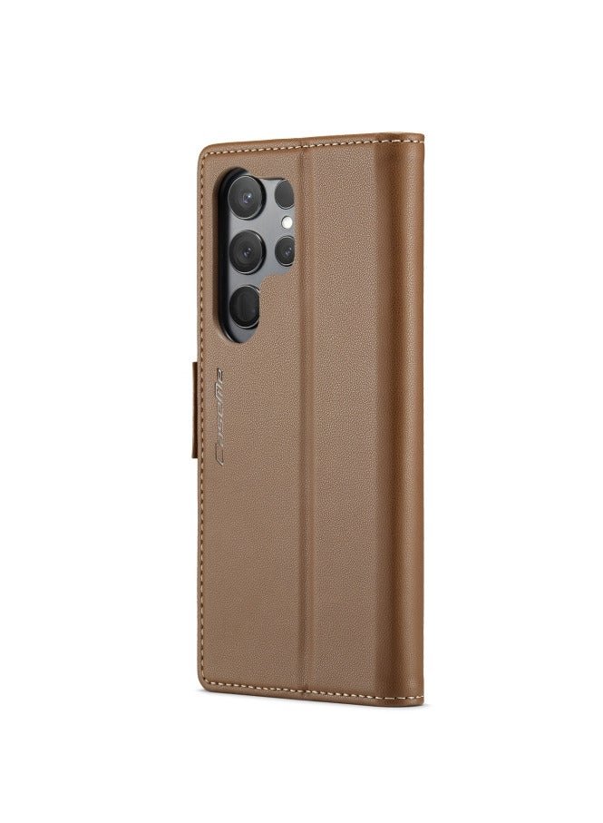 CaseMe Flip Wallet Case For Samsung Galaxy S23 Ultra, [RFID Blocking] PU Leather Wallet Flip Folio Case with Card Holder Kickstand Shockproof Phone Cover (Brown) - Image 2