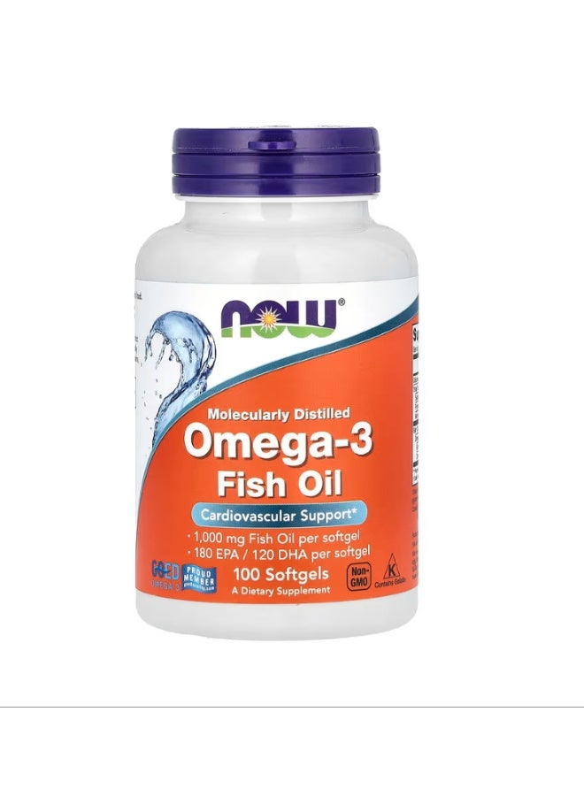 now Omega-3 Fish Oil 1,000 mg 180 EPA 120 DHA 100 Softgels - Image 1
