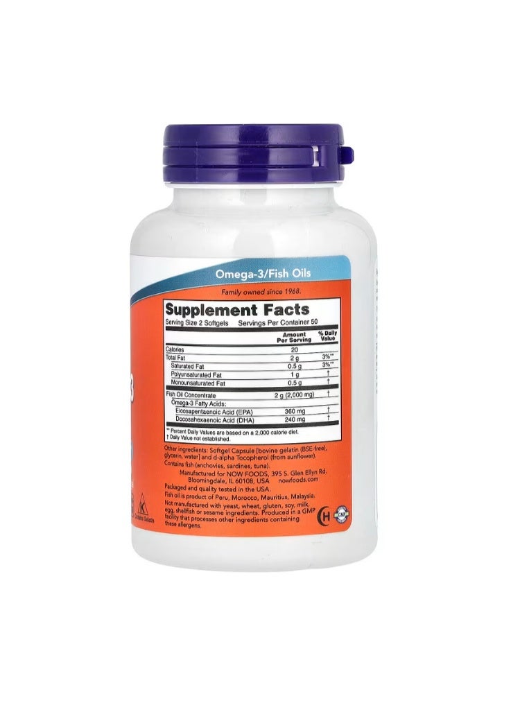 now Omega-3 Fish Oil 1,000 mg 180 EPA 120 DHA 100 Softgels - Image 2