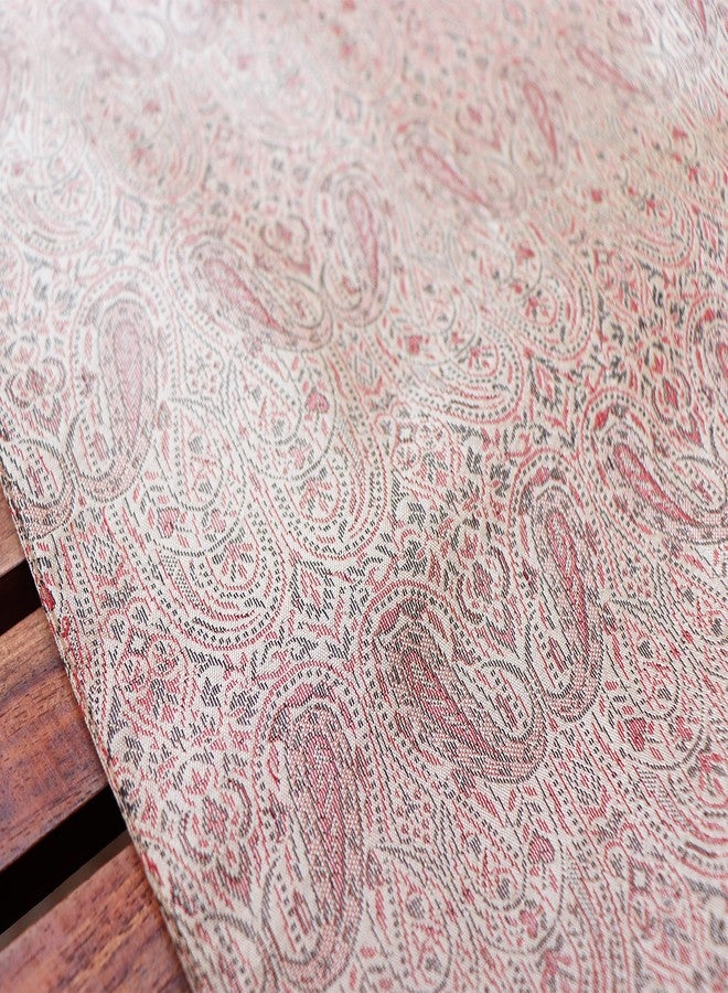 زيبا مفرش طاولة حريري من قماش البروكار من زيبا وورلد - بيج، 30×210 سم (12×84 بوصة) - مزخرف بنسيج ذاتي مع شرابات - مفرش طاولة طعام أنيق لـ 4/6 أشخاص - ديكور غرفة المعيشة والطاولة - Image 4