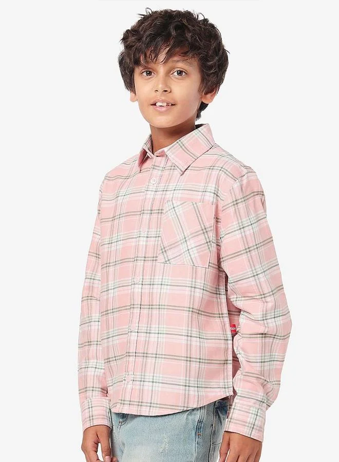 Bonkids Boy's Pink 100% Cotton Printed Regular Fit Shirt