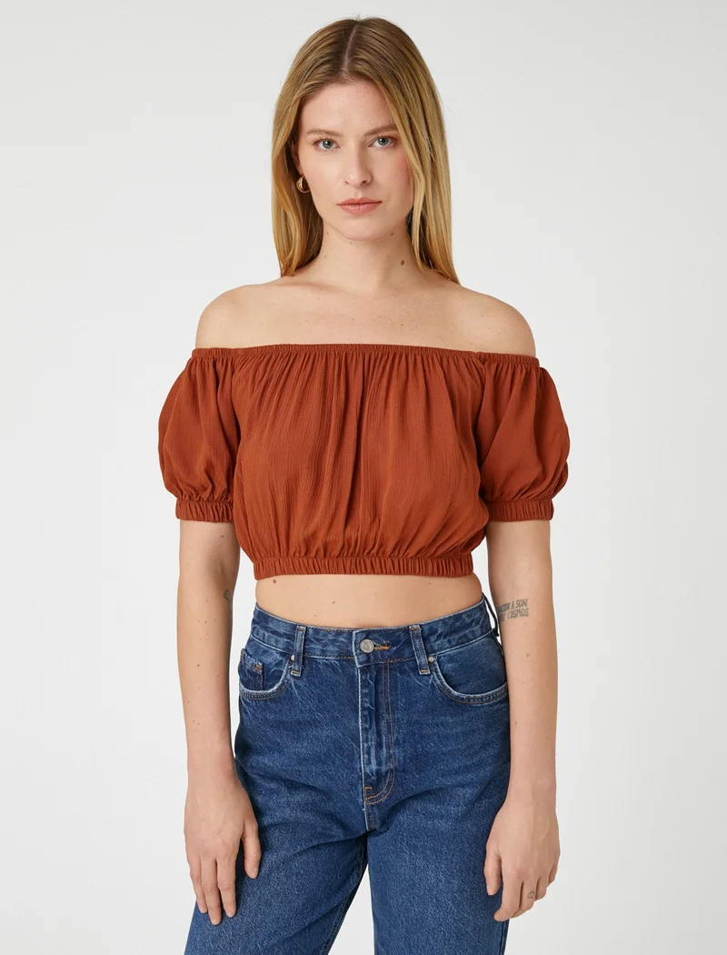 KOTON Crop Blouse Open Shoulder Elastic