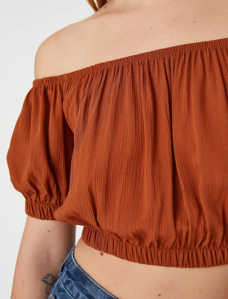 KOTON Crop Blouse Open Shoulder Elastic