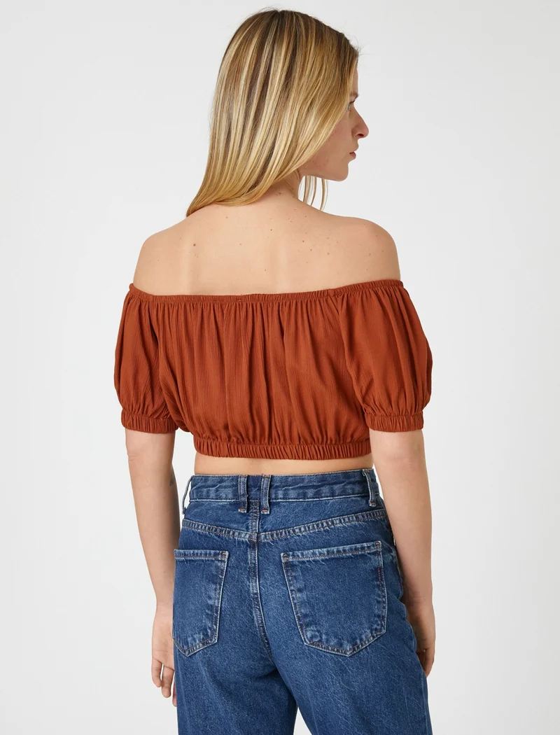KOTON Crop Blouse Open Shoulder Elastic
