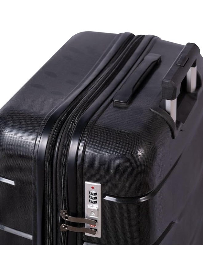 60cm Small Polypropylene Hard Shell Travel Trolley – Black – Durable Lightweight Suitcase with Wheels - Image 2