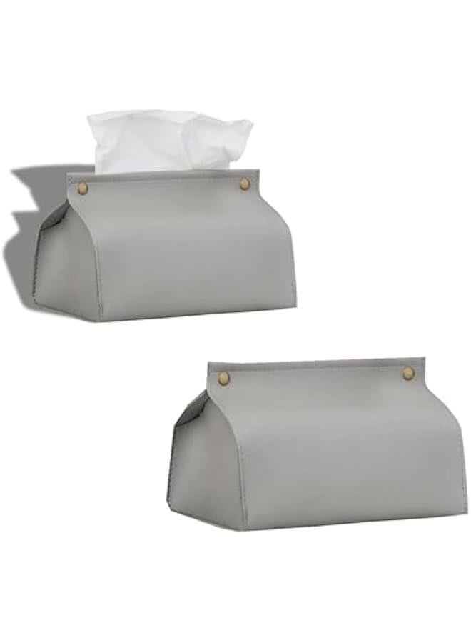 هوكور 【عبوتان】 حامل علبة مناديل، غطاء صندوق مناديل مستطيل من جلد البولي يوريثين منظم للحمام والمنزل وغرفة المعيشة وغرفة النوم والمطبخ وسطح طاولة الزينة والمكتب والسيارة (رمادي) - Image 1