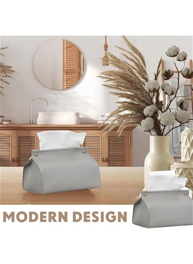 هوكور 【عبوتان】 حامل علبة مناديل، غطاء صندوق مناديل مستطيل من جلد البولي يوريثين منظم للحمام والمنزل وغرفة المعيشة وغرفة النوم والمطبخ وسطح طاولة الزينة والمكتب والسيارة (رمادي) - Image 2