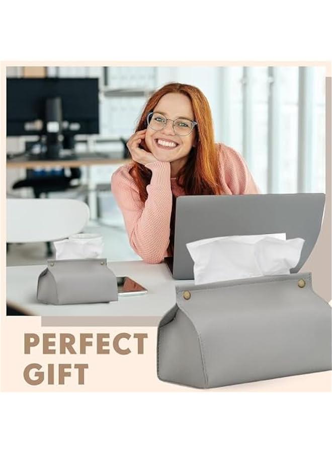 هوكور 【عبوتان】 حامل علبة مناديل، غطاء صندوق مناديل مستطيل من جلد البولي يوريثين منظم للحمام والمنزل وغرفة المعيشة وغرفة النوم والمطبخ وسطح طاولة الزينة والمكتب والسيارة (رمادي) - Image 3