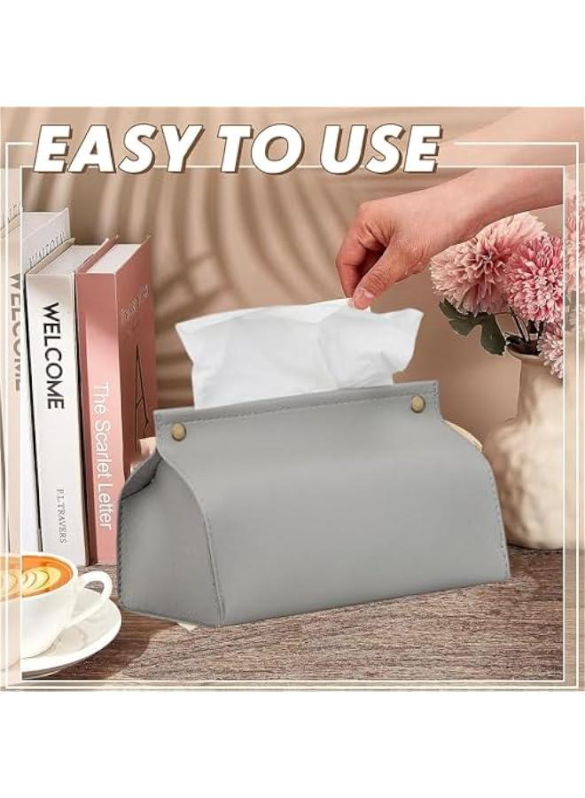 هوكور 【عبوتان】 حامل علبة مناديل، غطاء صندوق مناديل مستطيل من جلد البولي يوريثين منظم للحمام والمنزل وغرفة المعيشة وغرفة النوم والمطبخ وسطح طاولة الزينة والمكتب والسيارة (رمادي) - Image 4