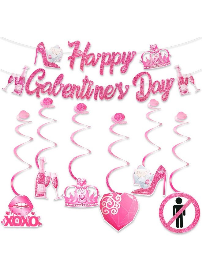 HOWAF Galentines Day Party Decorations Set- 1pcs Glitter Happy Galentine’s Day Banner and 6pcs Galentine’s Day Hanging Swirls, Pink Girls Ladies Valentines Party Decoration Supplies - Image 1