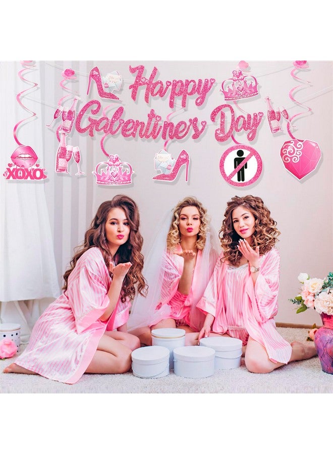 HOWAF Galentines Day Party Decorations Set- 1pcs Glitter Happy Galentine’s Day Banner and 6pcs Galentine’s Day Hanging Swirls, Pink Girls Ladies Valentines Party Decoration Supplies - Image 5