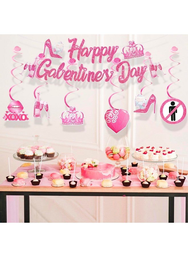 HOWAF Galentines Day Party Decorations Set- 1pcs Glitter Happy Galentine’s Day Banner and 6pcs Galentine’s Day Hanging Swirls, Pink Girls Ladies Valentines Party Decoration Supplies - Image 4