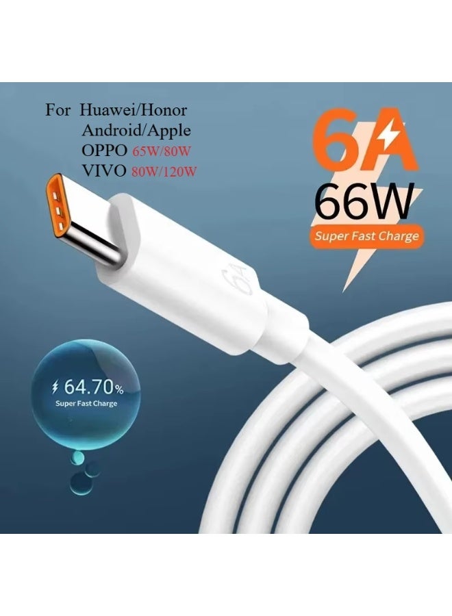سلك شحن سريع جدًا 66W 6A - كابل USB إلى Type-C و Lightning لجهازي هواوي شاومي أوبو فيفو آيفون آبل وأندرويد - Image 3
