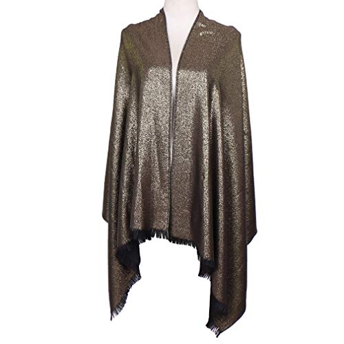 LMVERNA Glitter Shimmer Fringed Pashmina Long Reversible Shawls and Wraps for Evening Dresses(Black-Gold) - Image 3