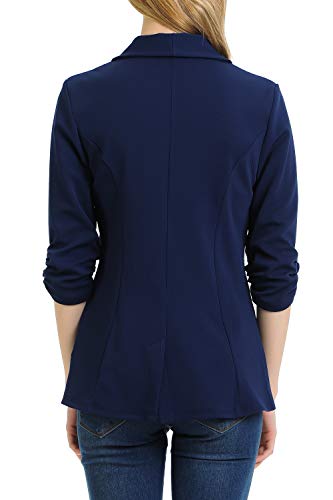 MINEFREE Women's 3/4 Ruched Sleeve Lightweight Work Office Blazer Jacket Navy M - Image 4