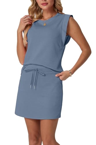 GRECERELLE Women's Summer Skort Sets with Pockets Casual Two Piece Matching Outfits for Petite (Denim Blue, X-Small) - Image 2