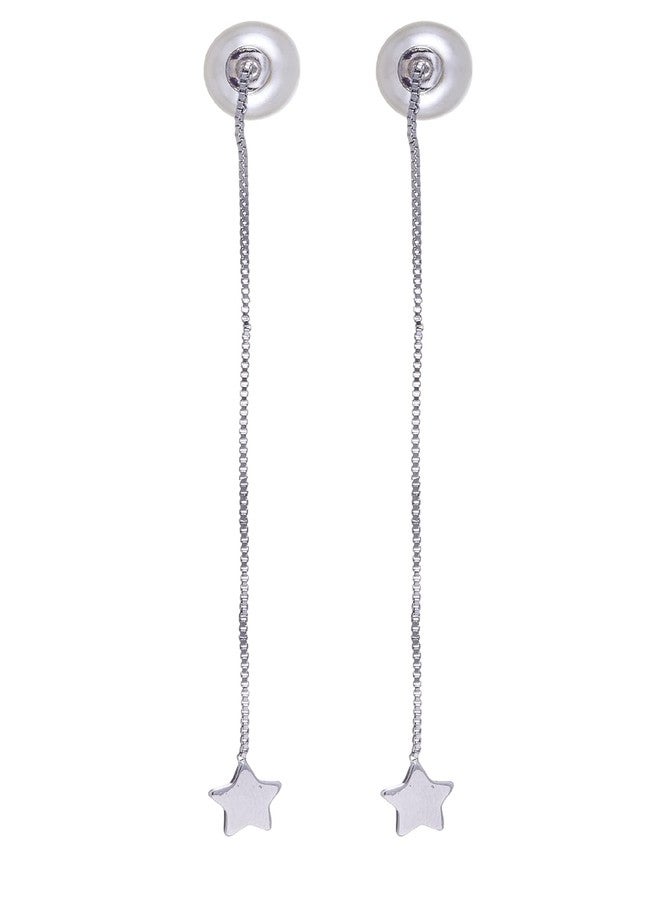 Karatcart Pearl Platinum Earrings For Women's, Silver - Image 4