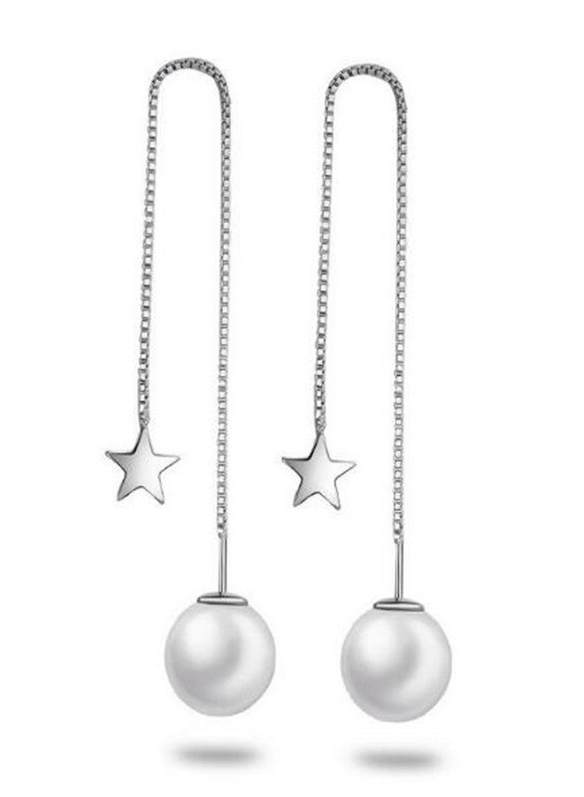 Karatcart Pearl Platinum Earrings For Women's, Silver - Image 1