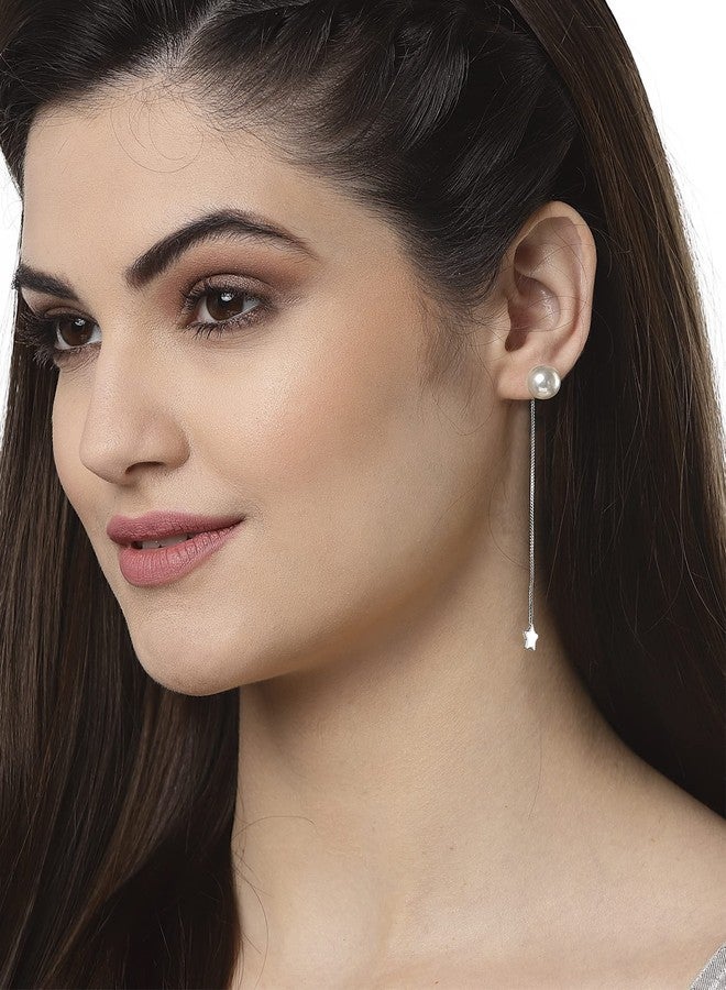Karatcart Pearl Platinum Earrings For Women's, Silver - Image 2